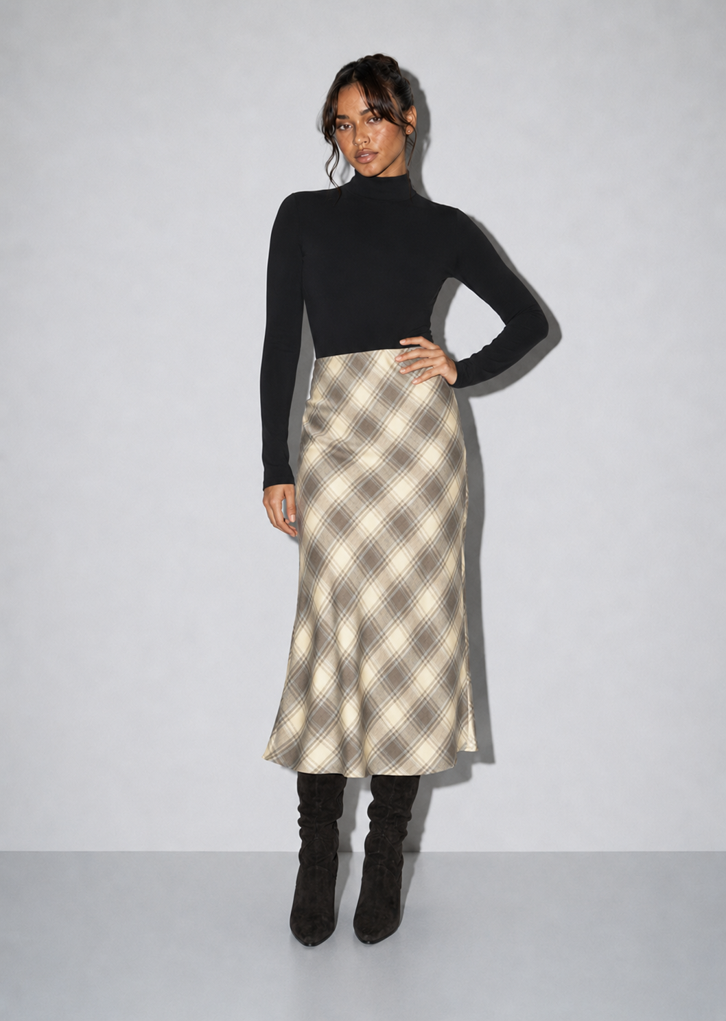 Plaid Printed Stretch Maxi Skirt