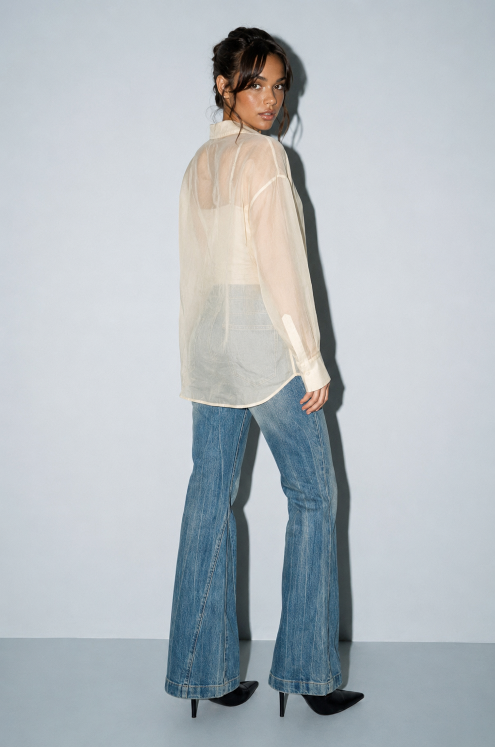 Silky Organza Button-down Blouse