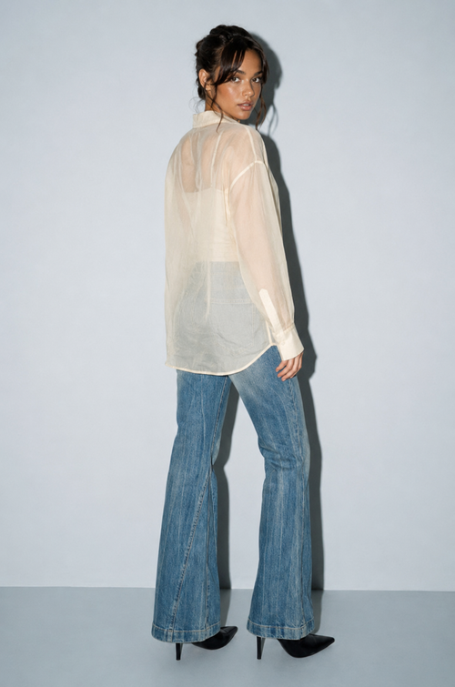 Silky Organza Button-down Blouse