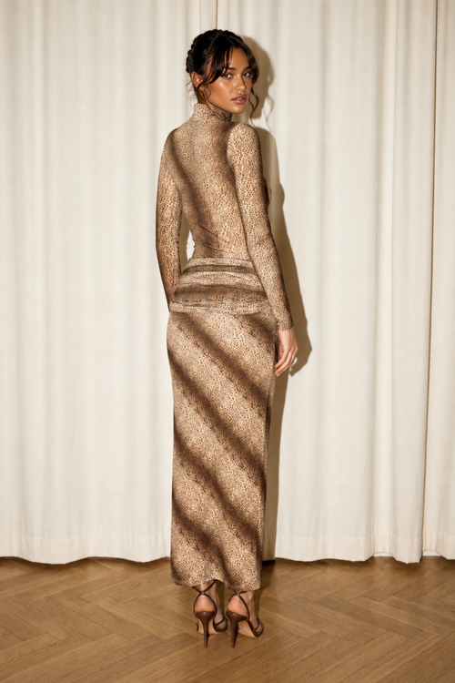 Animal Print Mock Neck Bodysuit & Maxi Skirt Set