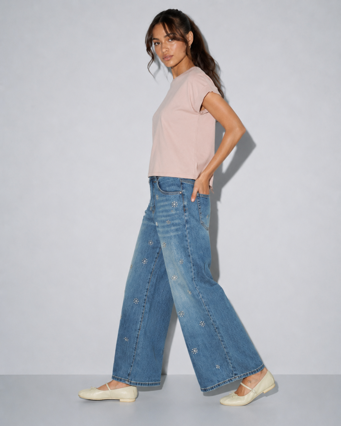Washed Denim With Bead Trim