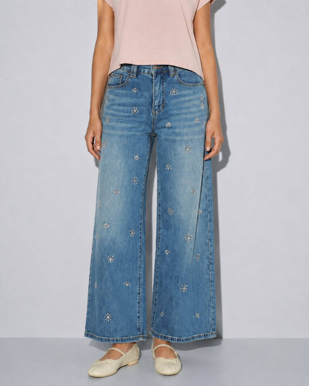 Washed Denim With Bead Trim