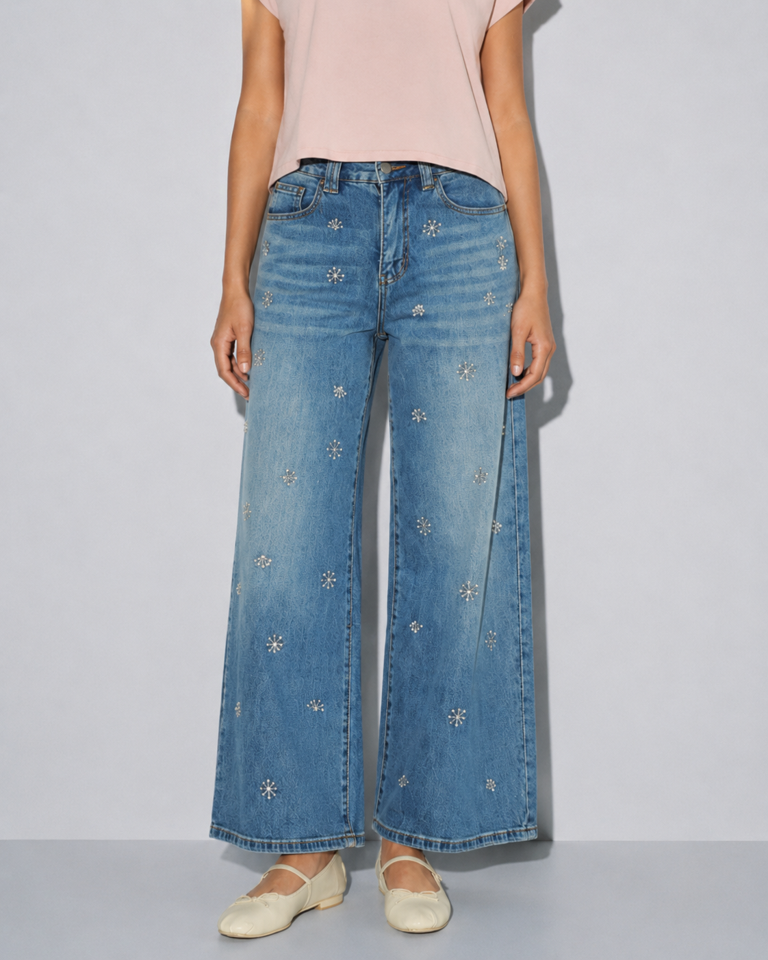 Washed Denim With Bead Trim