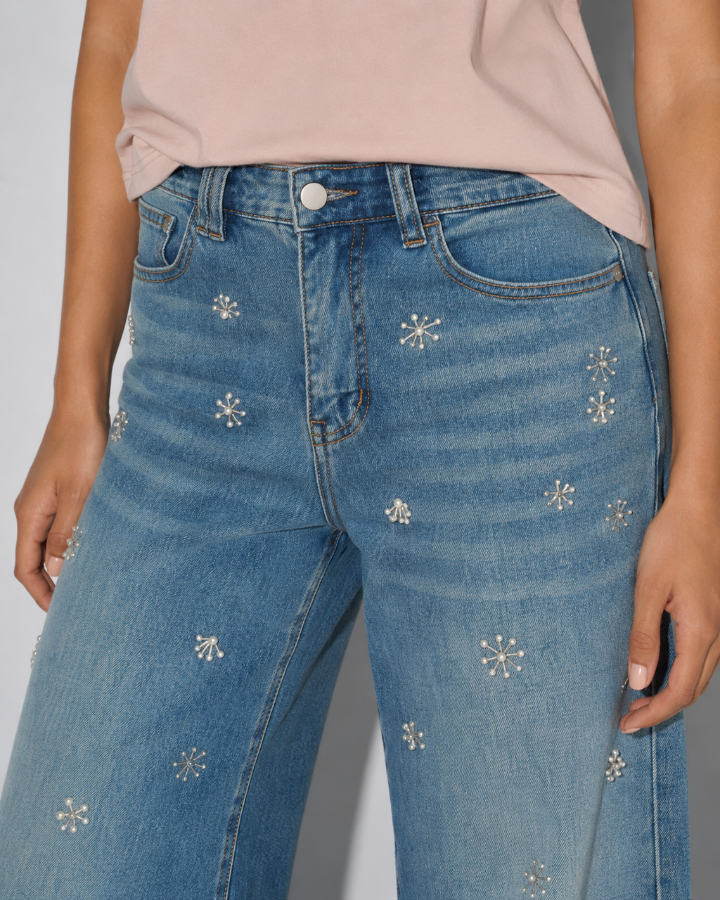 Washed Denim With Bead Trim
