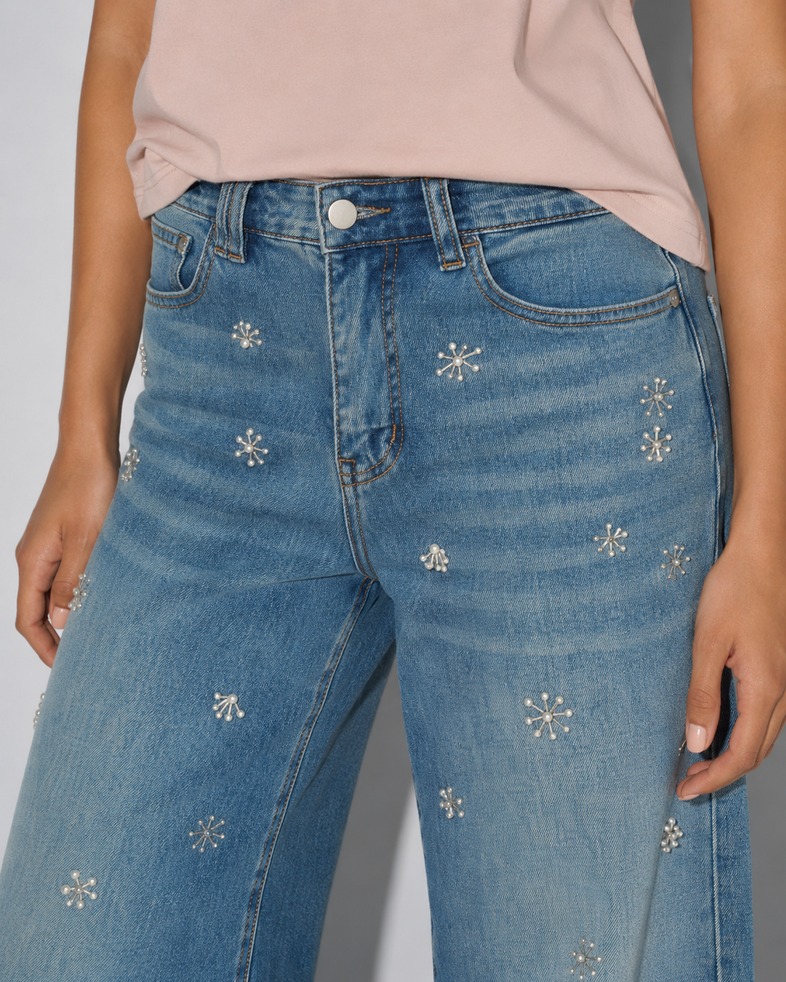 Washed Denim With Bead Trim