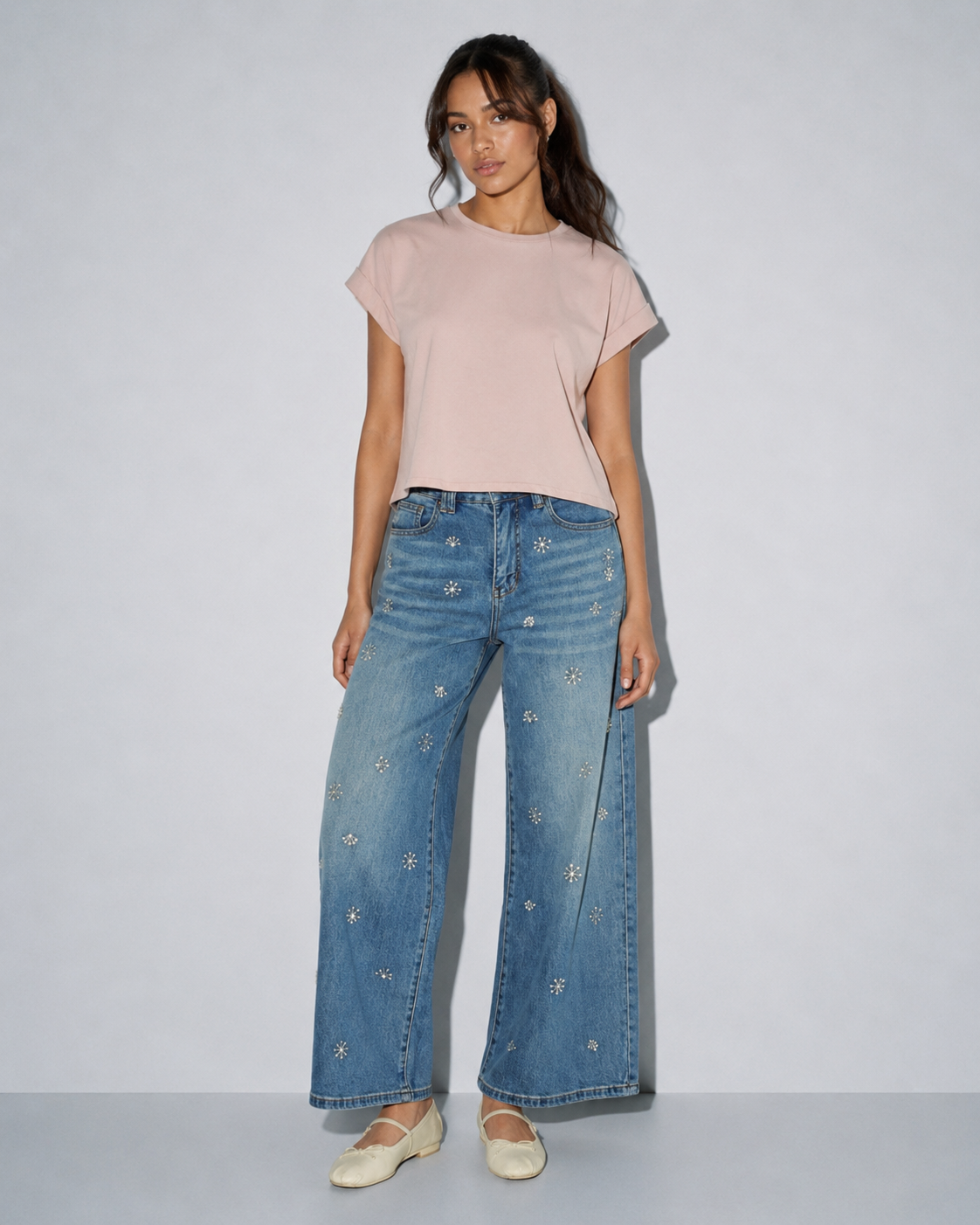 Washed Denim With Bead Trim