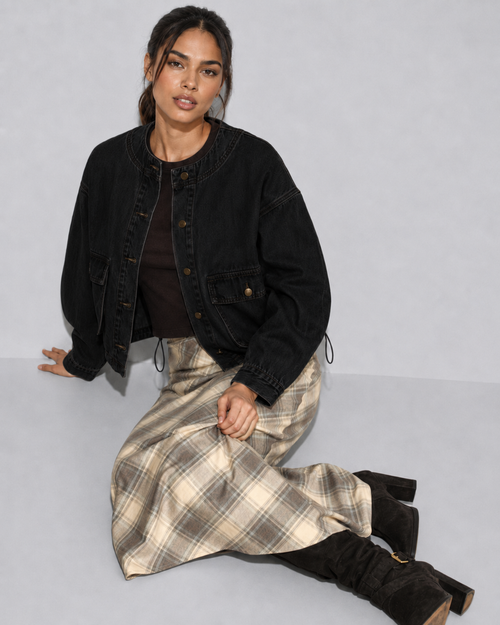 Plaid Printed Stretch Maxi Skirt