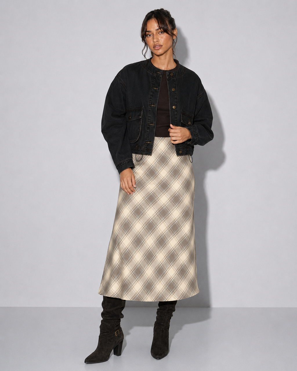Plaid Printed Stretch Maxi Skirt