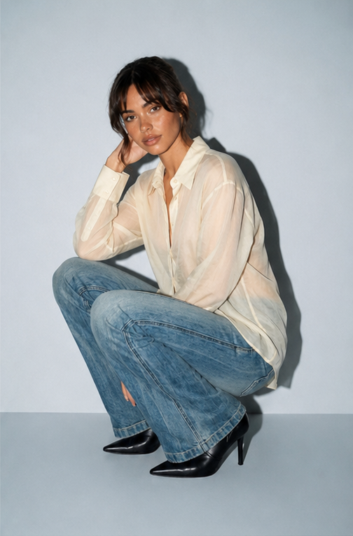 Silky Organza Button-down Blouse