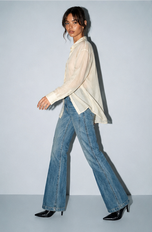 Silky Organza Button-down Blouse
